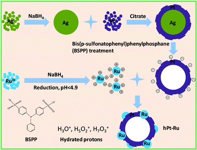 Schematic illustration for the assembly of hPt and Ru nanoparticles using electrostatic interaction.