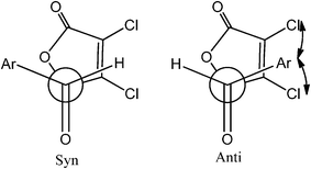 The Newman projections of possible transition state conformers for syn and anti products.19