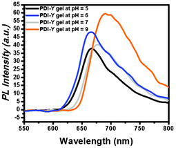 pH-Dependent fluorescence emission of the hydrogel material keeping the excitation wavelength at 507 nm for all cases.