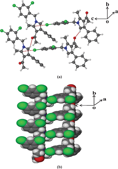 (a) Tetramer formation via C–O⋯H and C–Cl⋯N interactions and (b) ladder formation in 4m.