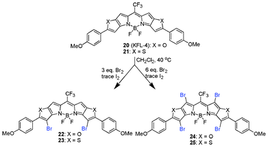 Regioselective bromination of the pentacyclic BODIPY core.
