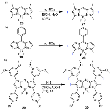 Iodination of BODIPY and aza-BODIPY.
