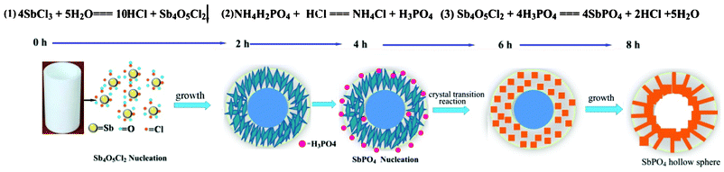 Schematic description of the proposed plausible formation mechanism of the SbPO4 hollow spheres.