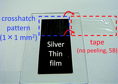 Adhesion test of the inkjet-printed lines on the polymer-coated polyimide film.