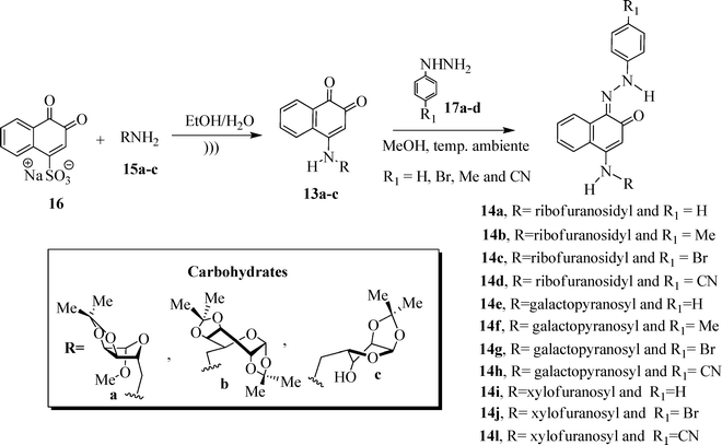 Synthetic pathways used to prepare 13a–c and 14a–l.