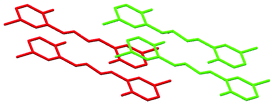 Best view of the crystal packing of 4b in “eye-catching” mode using two colours to better separate the overlapped molecules. Hydrogen atoms were omitted for clarity.