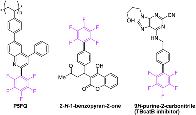 Examples of useful perfluoroarene containing molecules.