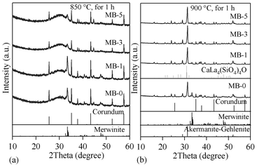 XRD pattern of GCs sintered for 1 h at: (a) 850 °C; (b) 900 °C.