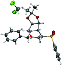 X-ray crystal structure of compound 13a. Displacement ellipsoids are drawn at the 30% probability level. Hydrogen atoms are shown as spheres of arbitrary radius.