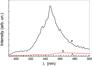 Rayleigh light scattering at different wavelengths for: (a) P-trans-OH aqueous solution, (b) P-trans-Et aqueous solution and (c) water.