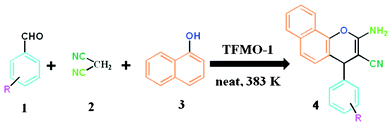 General procedure for the synthesis of 2-amino-chromenes over TFMO-1.