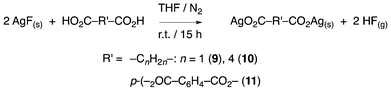 Synthesis of the dinuclear compounds Ag2(O2C–R′–CO2–) 9–11.