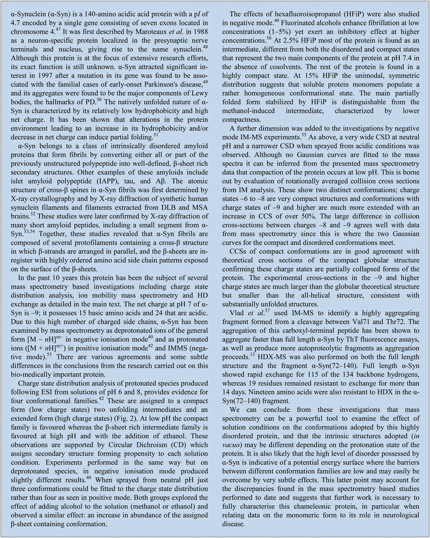 α-Synuclein – a case study protein for the use of mass spectrometry to examine IDPs.
