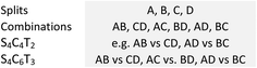 Four quarter splits can be combined in six dataset halves to produce two (S4C4T2) or three (S4C6T3) validation tests. See the ESI for an elaboration of this figure.