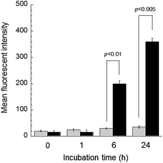 Flow cytometry analysis of the DOX uptake of KB-C-2 cells by comparison of the mean fluorescence intensity of free DOX (gray bar) and DOX@PNP (black bar). DOX concentration = 10 μg mL−1.