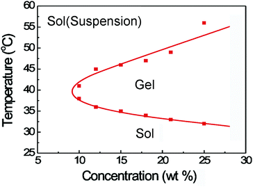 Phase diagram of PLGA–PEG–PLGA triblock copolymers in PBS solutions.