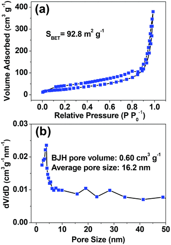 (a) Nitrogen adsorption–desorption isotherms and (b) pore size distribution of the as-prepared HAPUN/MNs nanocomposite.