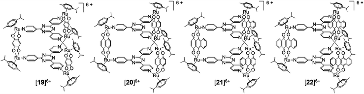 Molecular structures of metalla-cages [19]6+, [20]6+, [21]6+, and [22]6+.