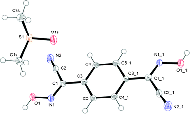 GROW fragment and numbering scheme in the structure of 1,4-BCO·DMSO; an ORTEP drawing at 50% thermal ellipsoids probability level. Symmetry codes for #1 position: 1 − x, −y, −z.