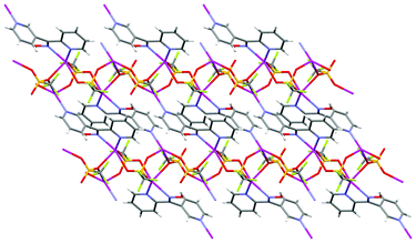 View of the ab plane showing how the L23 and AgCF3SO3 threads run parallel to each other along the a axis.