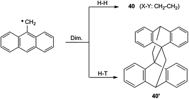 Dimerization of 9-anthrylmethyl radicals.