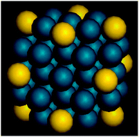 Schematic illustration of Crown Jewel-structured Pd43Au12 NCs (yellow: Au atoms; blue: Pd atoms).