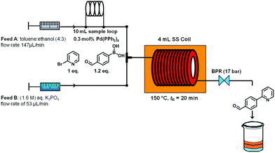 Suzuki–Miyaura cross coupling under continuous flow conditions.