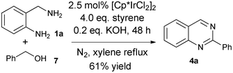 One-pot synthesis of 2-phenylquinazoline starting with benzyl alcohol.