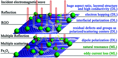 Schematic of possible microwave absorbing mechanisms of the RGO–Fe3O4 composites.