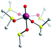 Illustration of the fragment species 2, [VO(dmso)5]2+, observed during the fragmentation of the reduced cluster species [H6V18O42]6−.