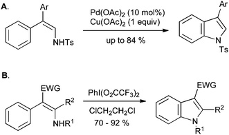 Enamine oxidative cyclization to indoles.