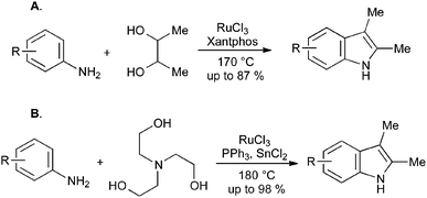 Synthesis of indoles from glycols.