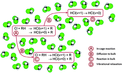 Pictorial representation of the mechanism used for analysis of the experimental observations. RH denotes the DMB molecule.