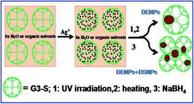 Schematic representation of the dendrimer-assisted formation of NPs.