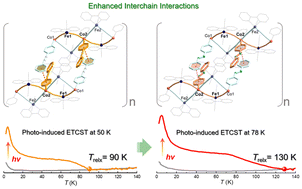 Graphical abstract: Interchain interactions raised the photo-induced [LS] → [HS*] transition temperature to 78 K in a cyanide-bridged [FeIII2CoII] chain