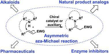 Graphical abstract: Recent advances in the asymmetric synthesis of pharmacology-relevant nitrogen heterocycles via stereoselective aza-Michael reactions
