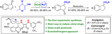Graphical abstract: Tandem process of asymmetric organocatalysis and selective post-functionalization: enantiodivergent synthesis of bioactive indane-1-carboxylic acid derivatives